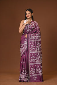 Blended Silk Kantha Stitch Saree Velvet Purple