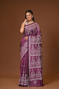 Blended Silk Kantha Stitch Saree Velvet Purple