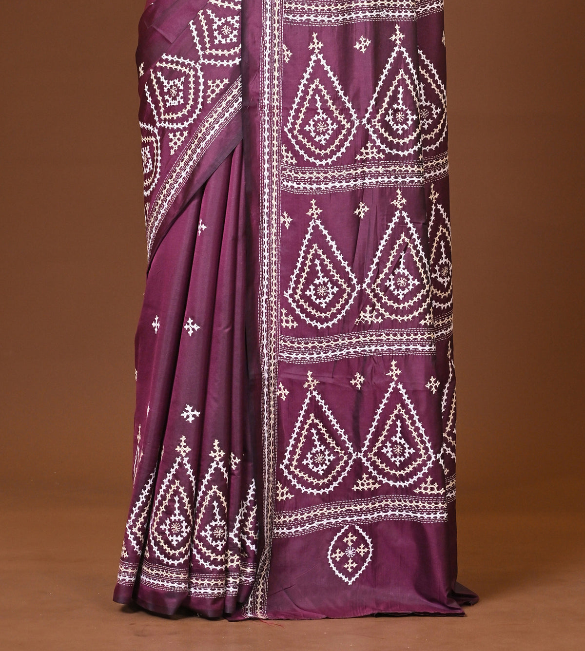 Blended Silk Kantha Stitch Saree Velvet Purple