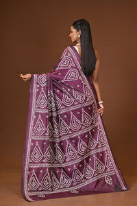 Blended Silk Kantha Stitch Saree Velvet Purple