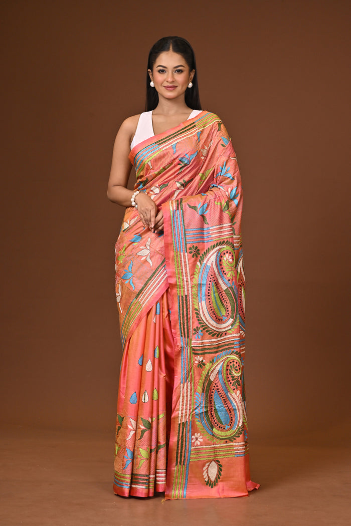 Blended Silk Kantha Stitch Saree