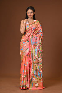 Blended Silk Kantha Stitch Saree Velvet Pink