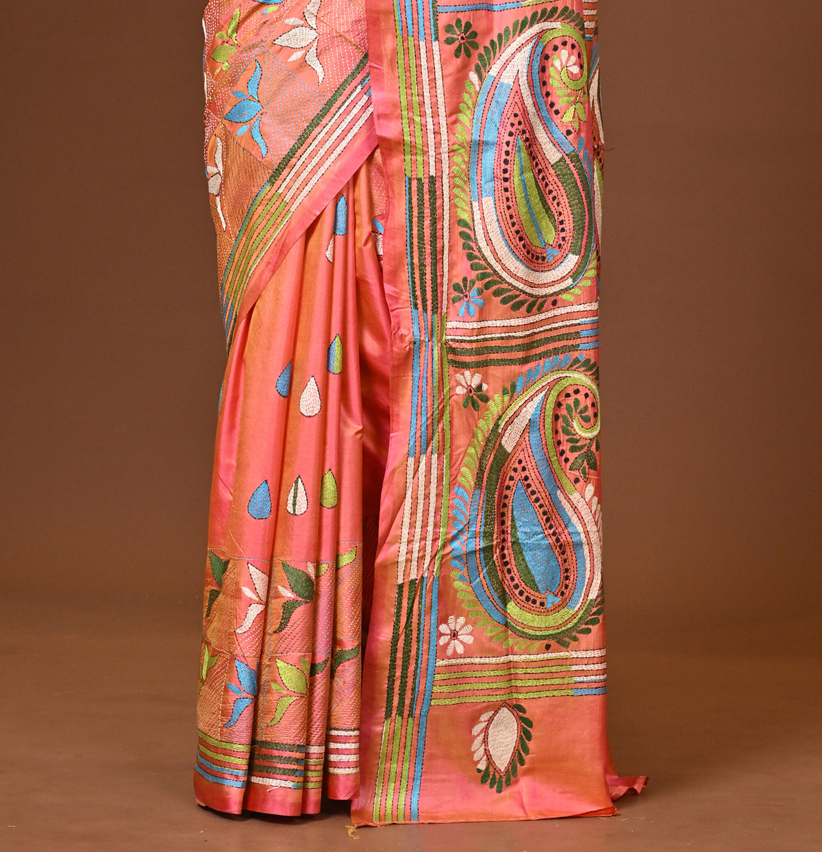 Blended Silk Kantha Stitch Saree Velvet Pink