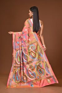 Blended Silk Kantha Stitch Saree Velvet Pink