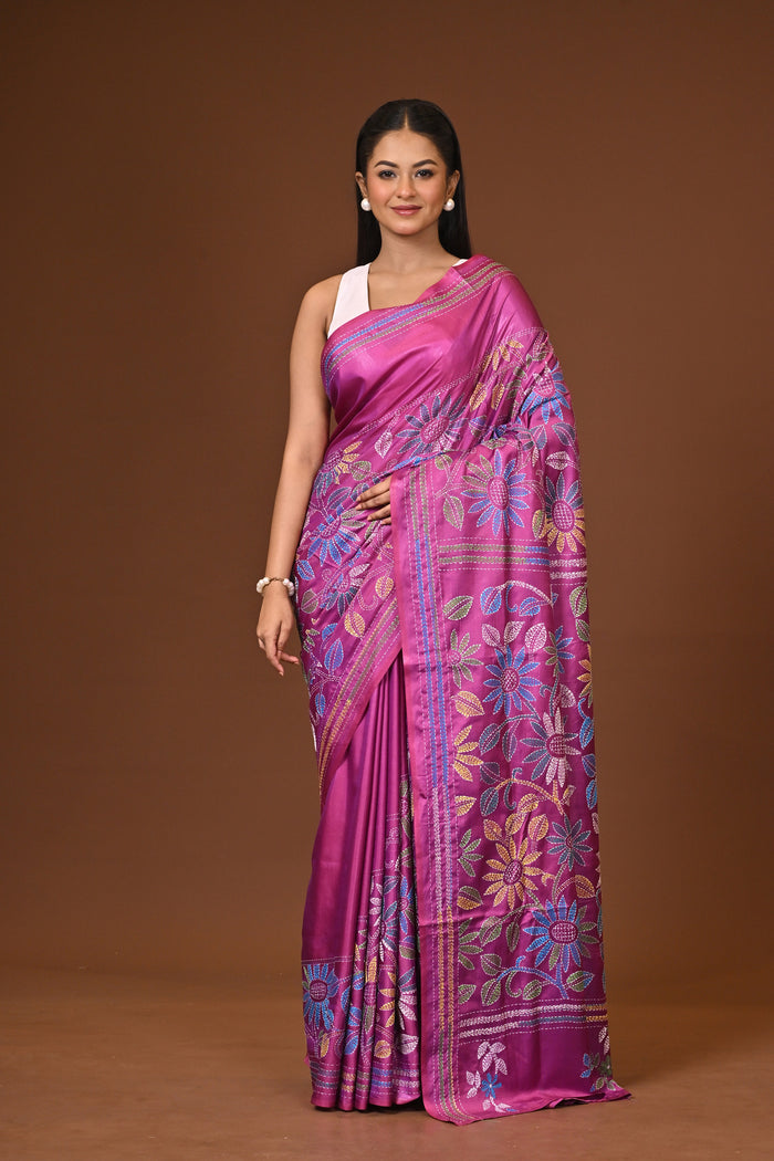 Blended Silk Kantha Stitch Saree