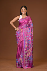 Blended Silk Kantha Stitch Saree Purple