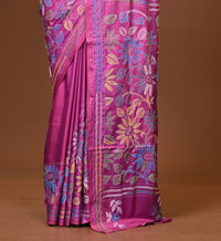 Blended Silk Kantha Stitch Saree Purple