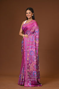 Blended Silk Kantha Stitch Saree Purple