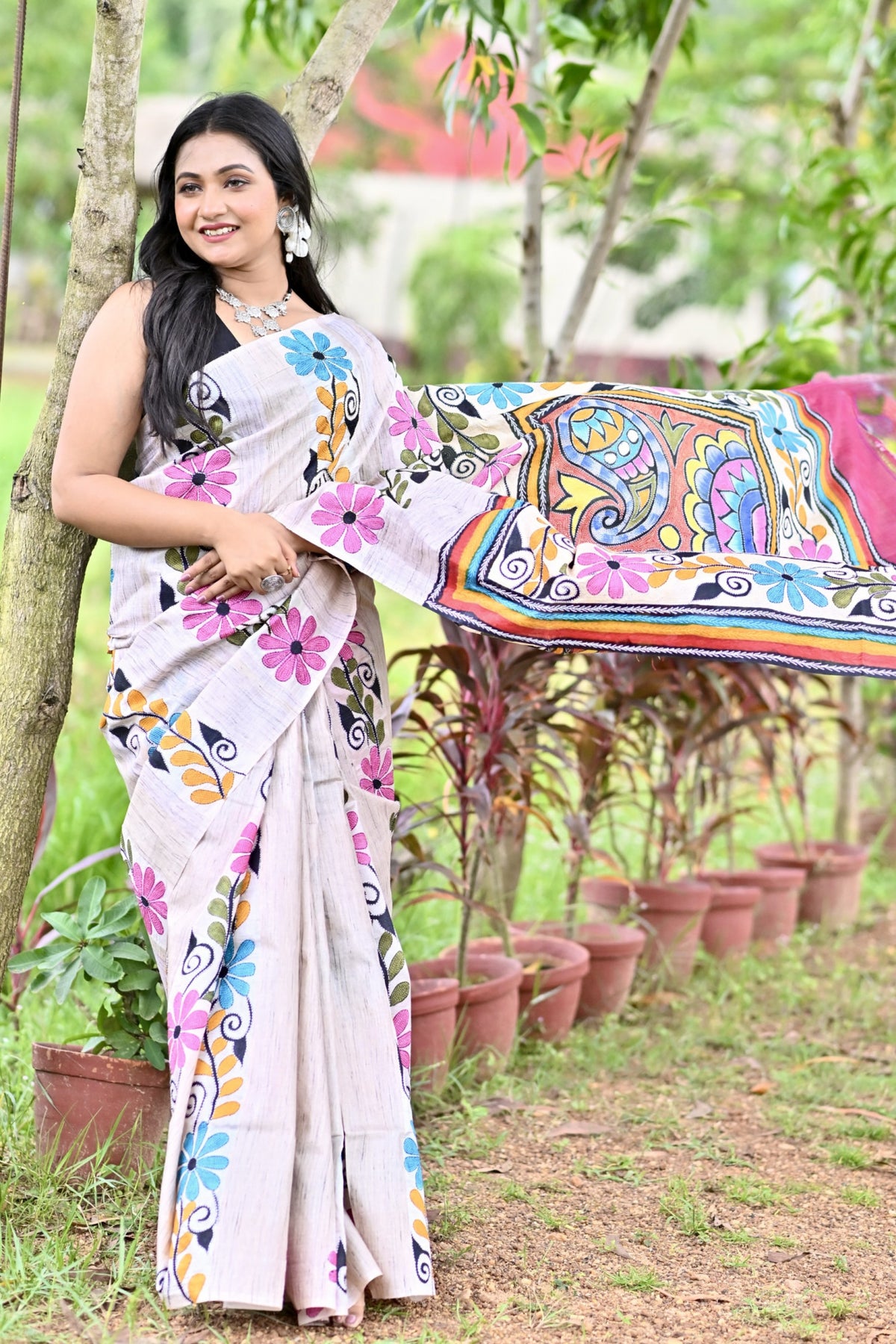 LALITAMBIKA GHICHA DIY HAND PRINT NAKSHI KANTHA SAREE