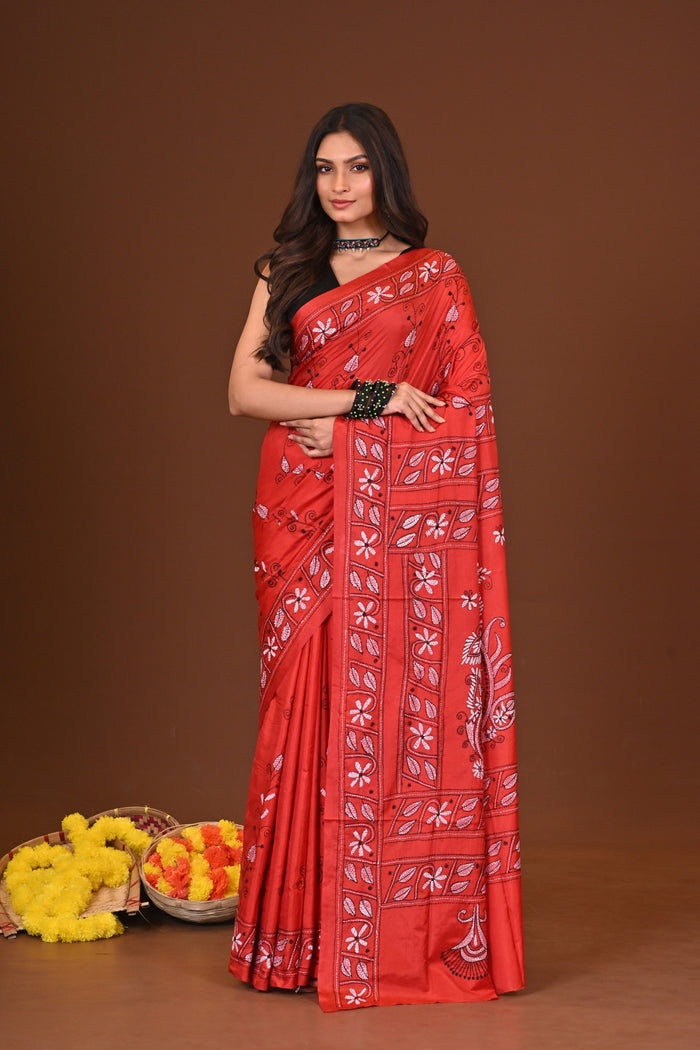 AGUNREKHA BLENDED SILK KANTHA SAREE