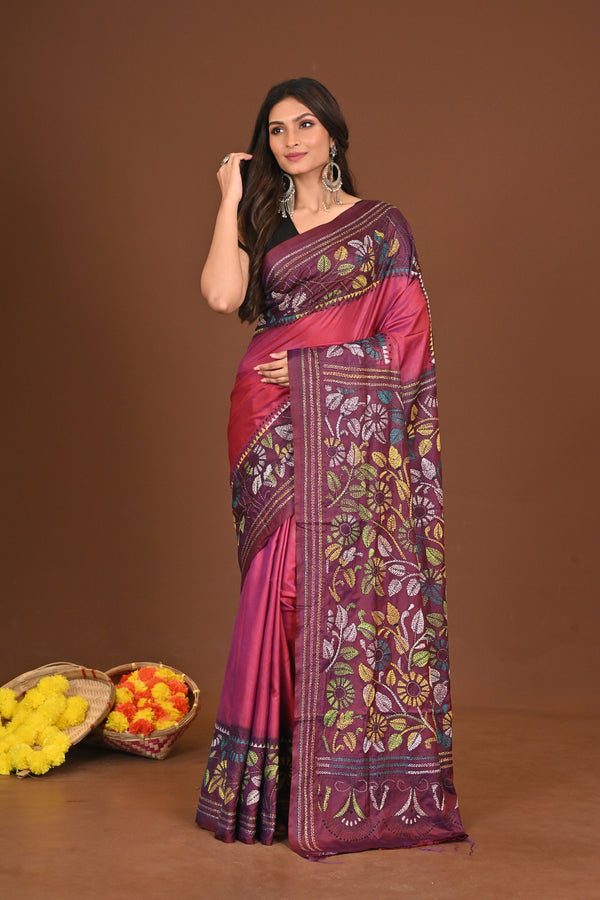 ANONDODHARA BLENDED SILK KANTHA SAREE