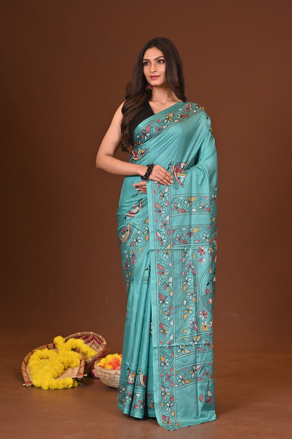 ASHABARI BLENDED SILK KANTHA SAREE