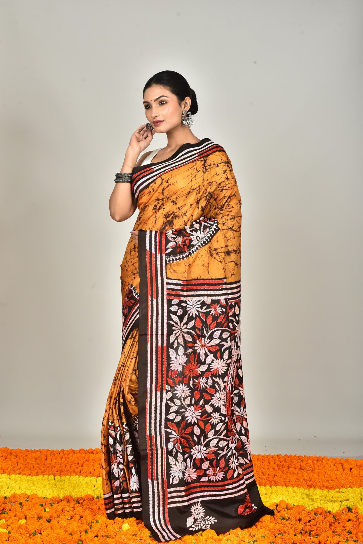 BANGALORE SILK BATIK KANTHA SAREE