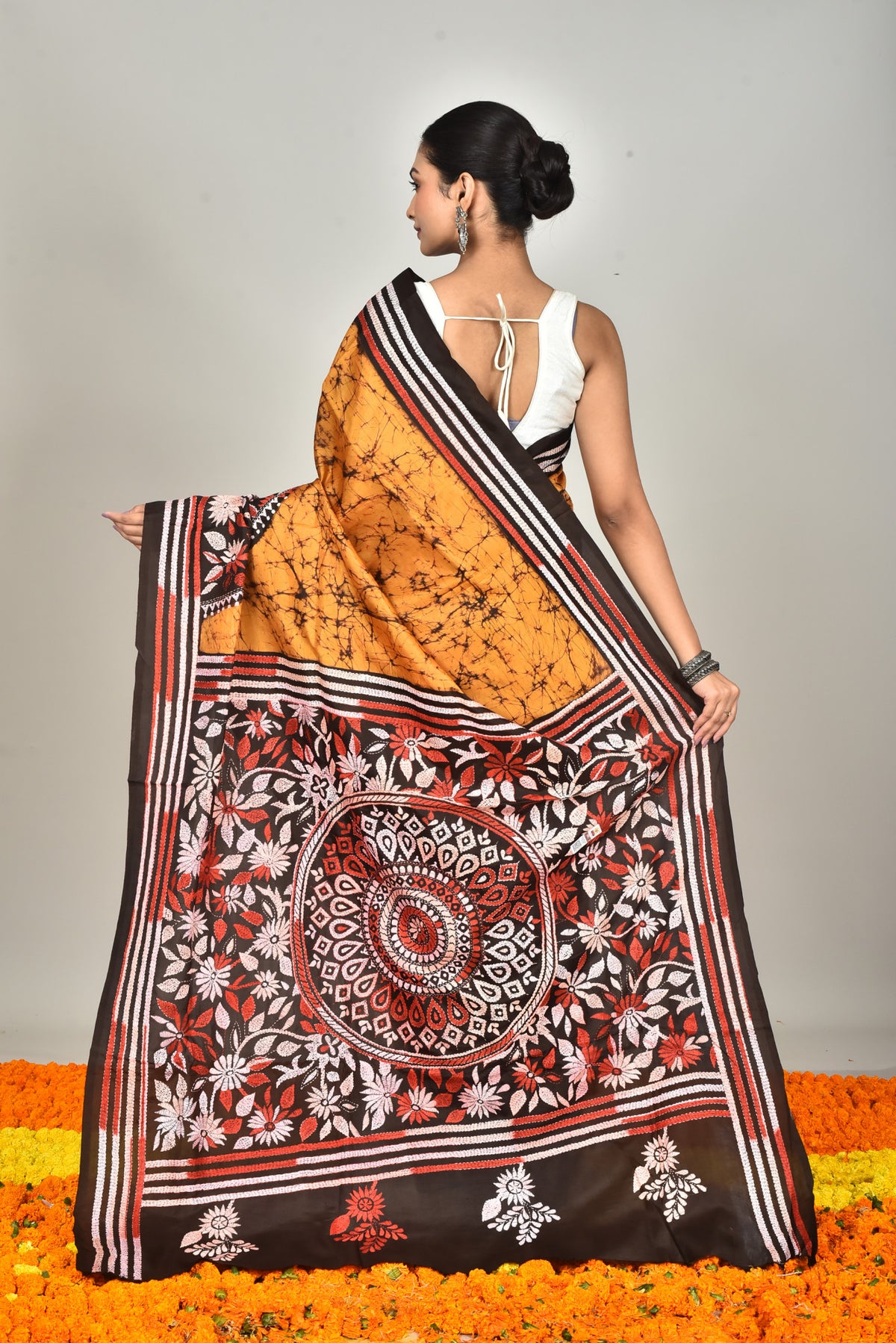 BANGALORE SILK BATIK KANTHA SAREE