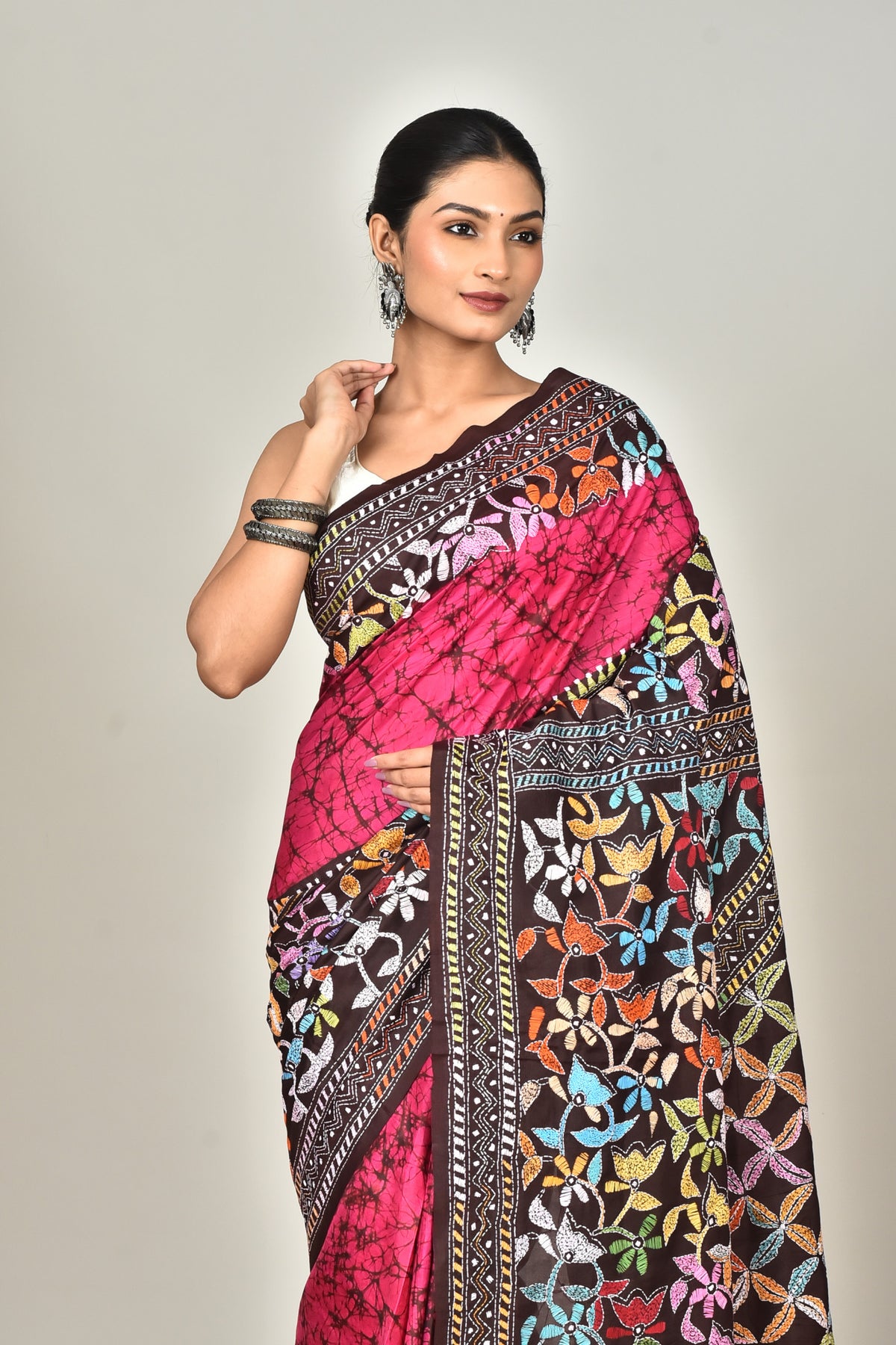 BANGALORE SILK BATIK KANTHA SAREE