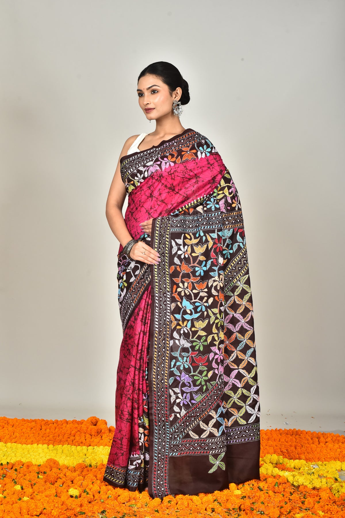 BANGALORE SILK BATIK KANTHA SAREE