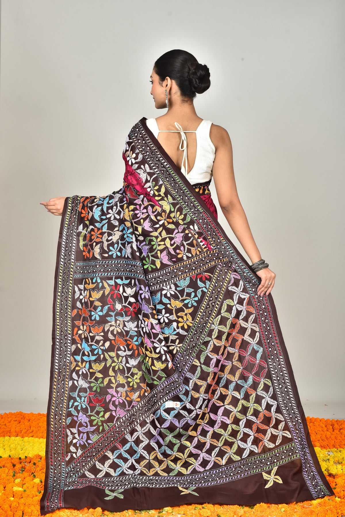 BANGALORE SILK BATIK KANTHA SAREE
