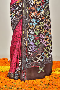 BANGALORE SILK BATIK KANTHA SAREE