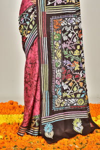 BANGALORE SILK BATIK KANTHA SAREE