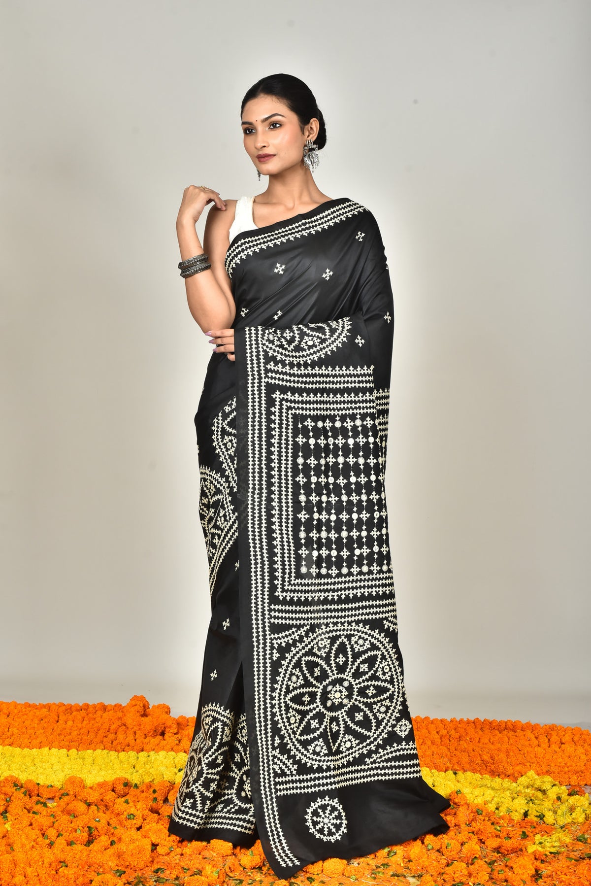 BANGALORE SILK BATIK KANTHA SAREE