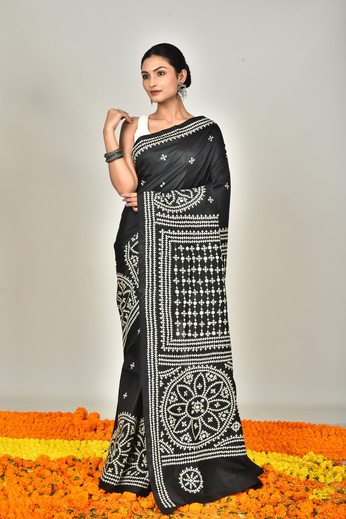 BANGALORE SILK BATIK KANTHA SAREE