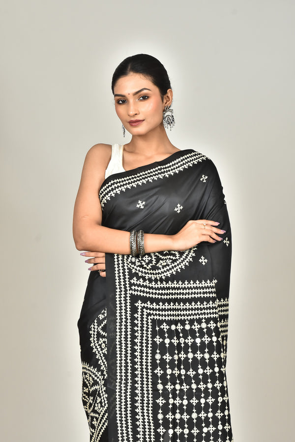 BANGALORE SILK BATIK KANTHA SAREE