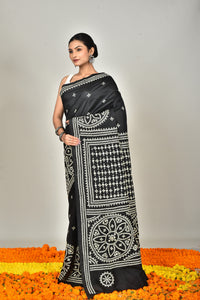 BANGALORE SILK BATIK KANTHA SAREE