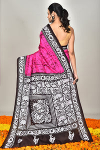 BANGALORE SILK BATIK KANTHA SAREE