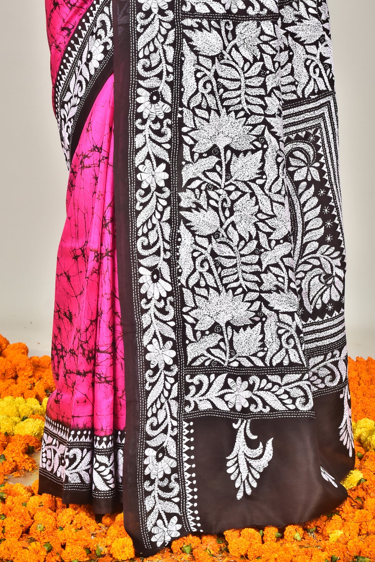 BANGALORE SILK BATIK KANTHA SAREE