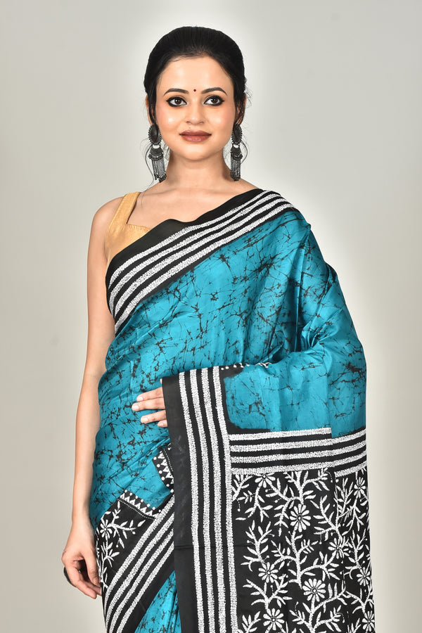 BANGALORE SILK BATIK KANTHA SAREE