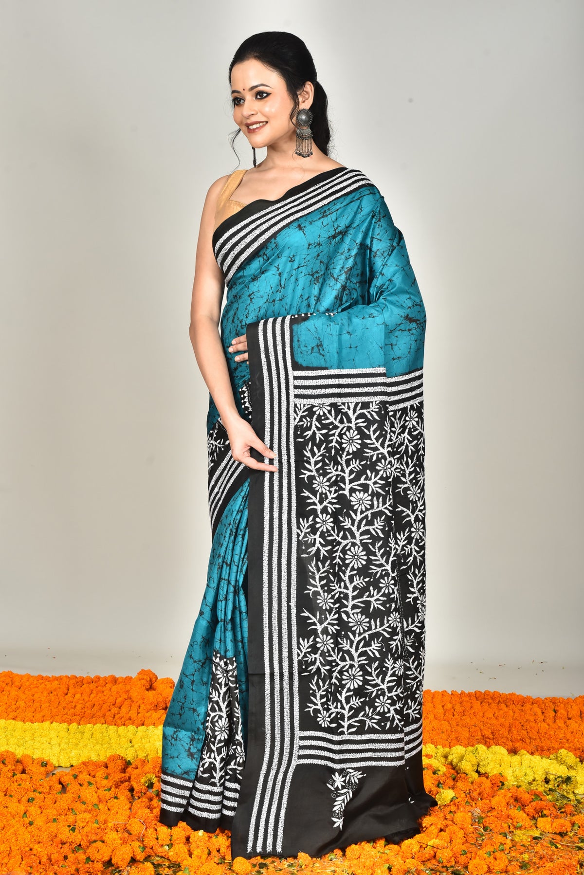 BANGALORE SILK BATIK KANTHA SAREE