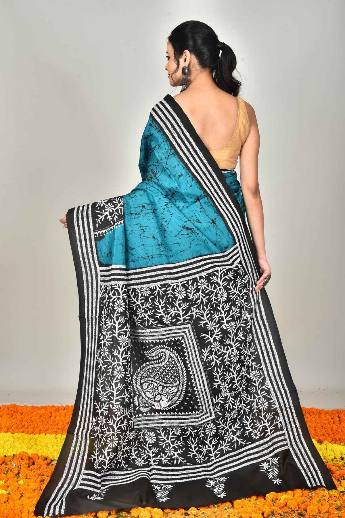 BANGALORE SILK BATIK KANTHA SAREE