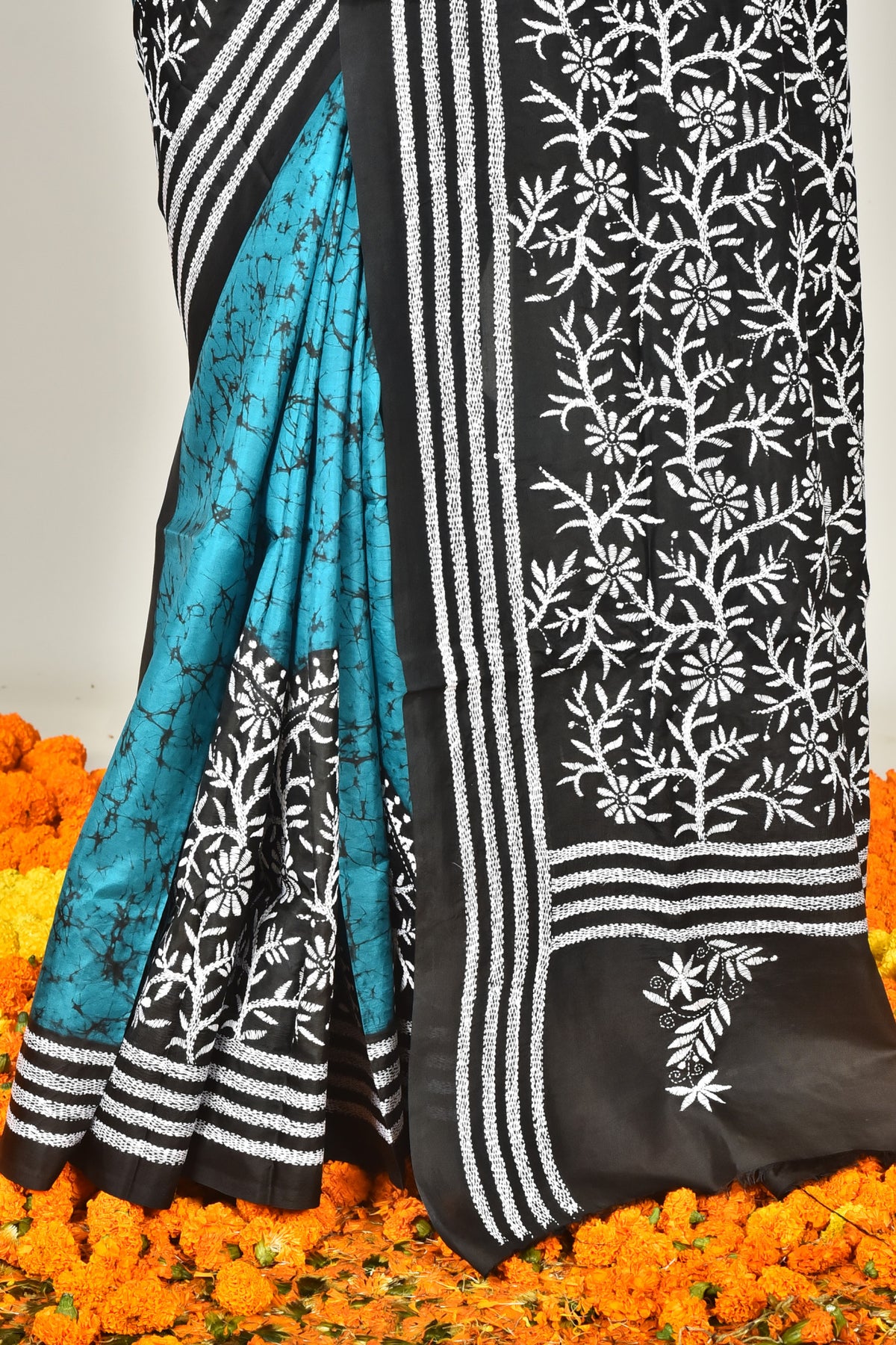 BANGALORE SILK BATIK KANTHA SAREE