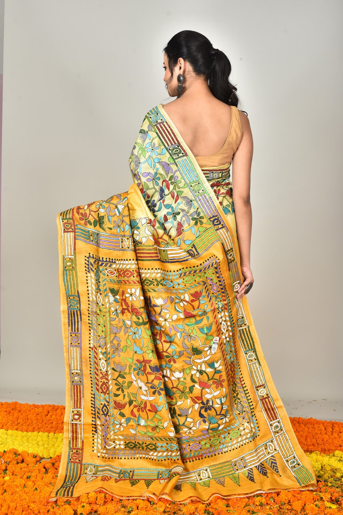 BANGALORE SILK BATIK KANTHA SAREE