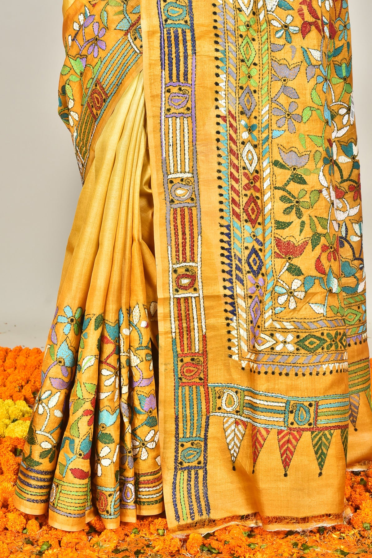 BANGALORE SILK BATIK KANTHA SAREE