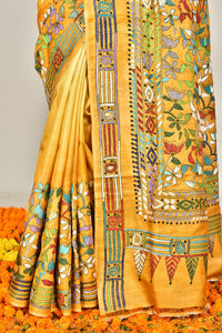 BANGALORE SILK BATIK KANTHA SAREE