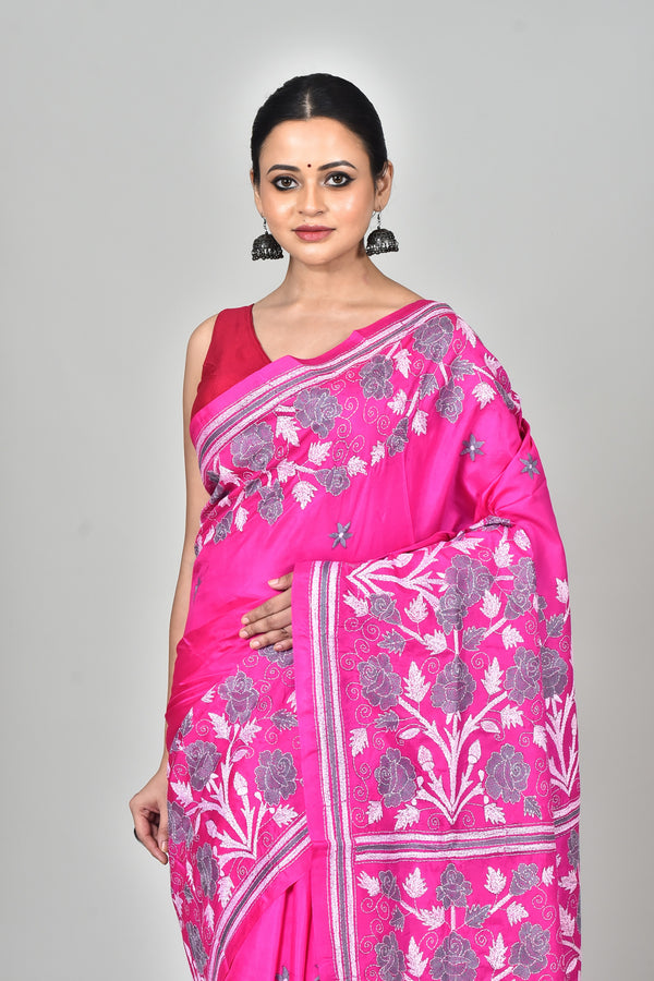 BANGALORE SILK KANTHA STITCH SAREE