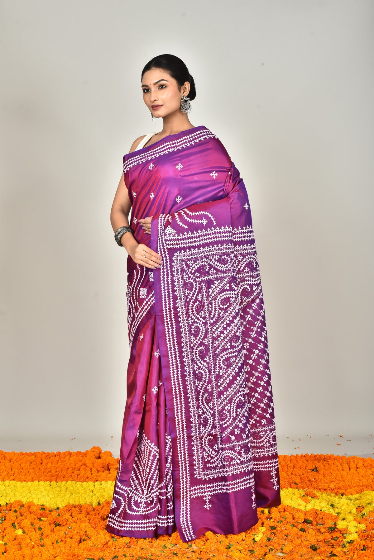 BANGALORE SILK GUJRATI STITCH SAREE