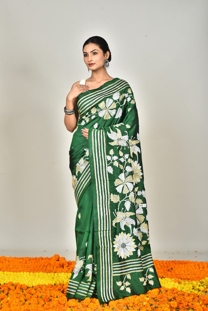 BANGALORE SILK KANTHA STITCH SAREE