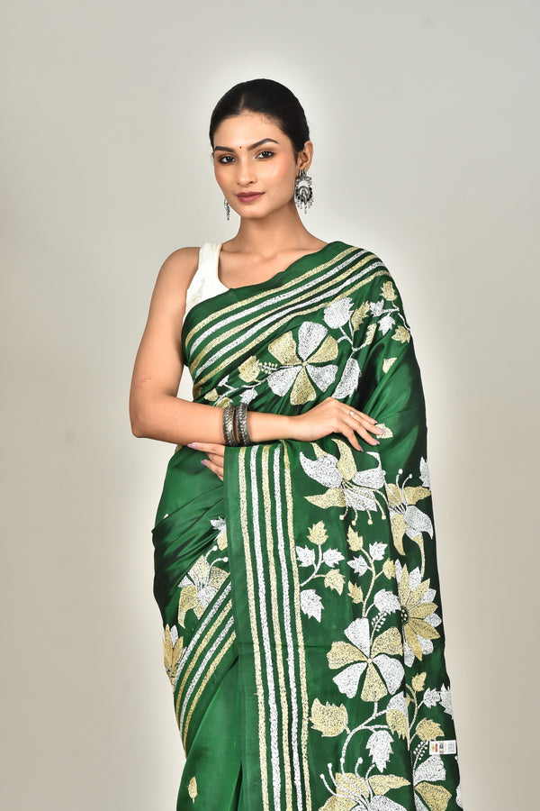 BANGALORE SILK KANTHA STITCH SAREE