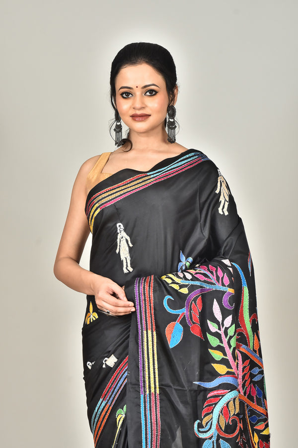 BANGALORE SILK KANTHA STITCH SAREE