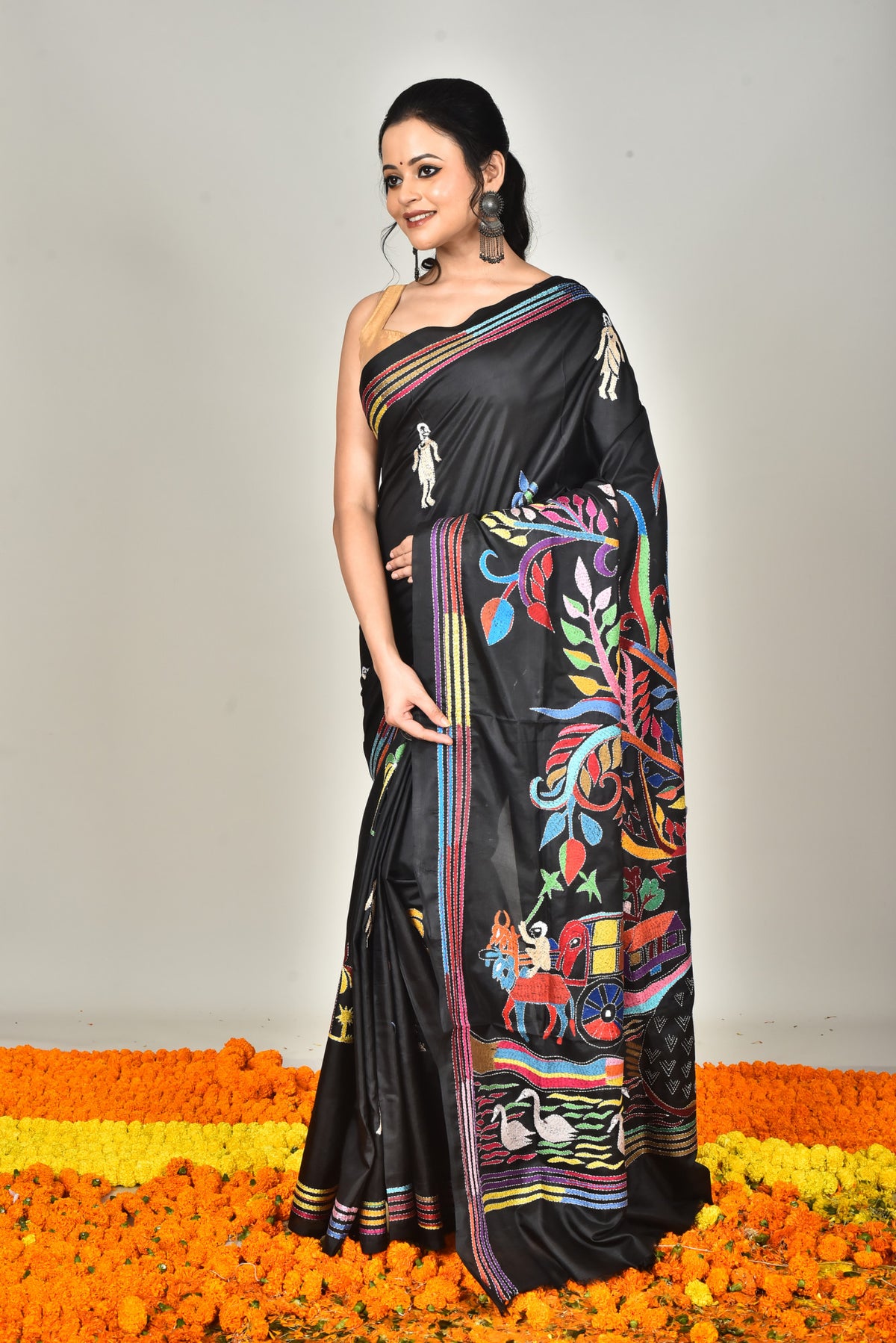 BANGALORE SILK KANTHA STITCH SAREE