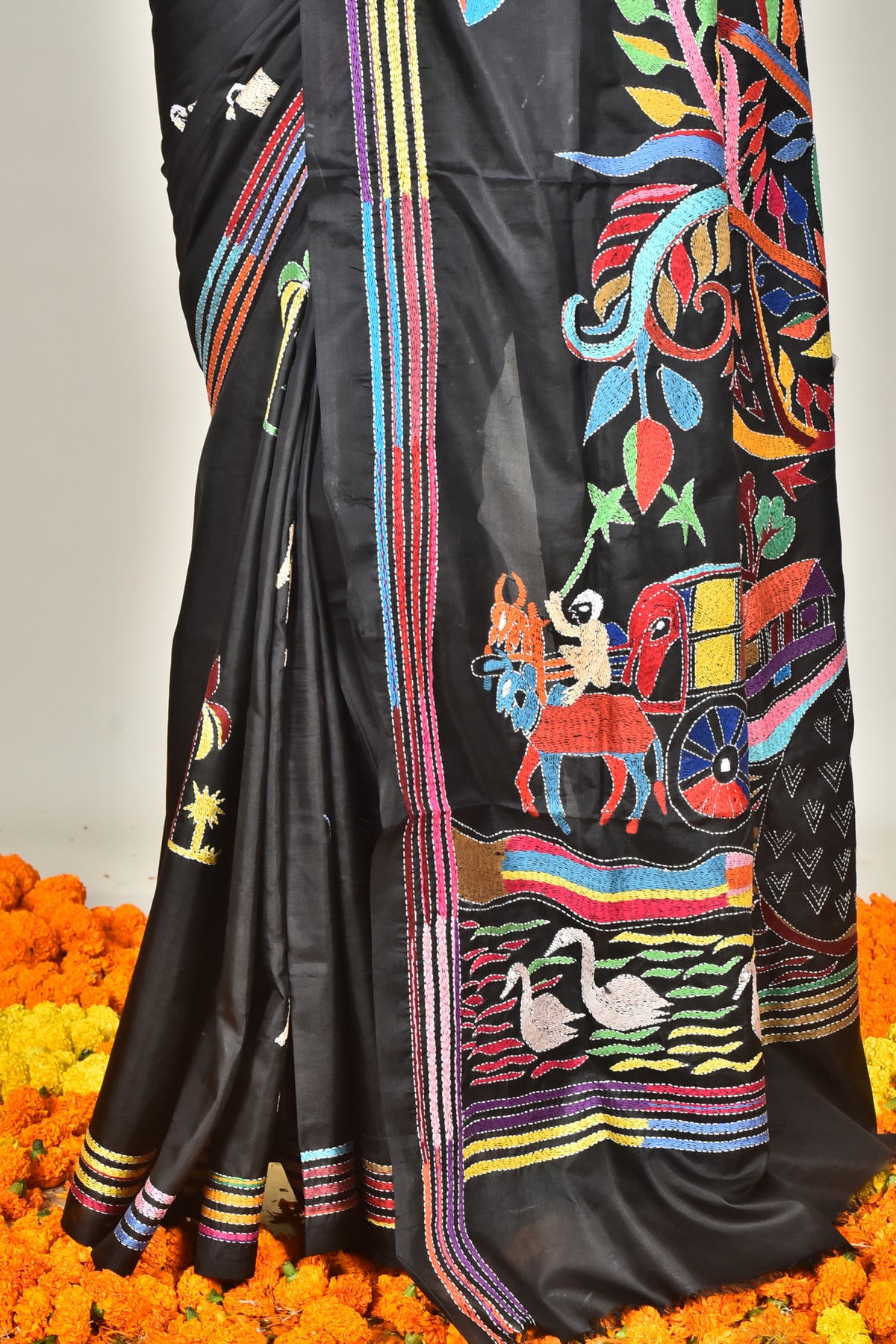 BANGALORE SILK KANTHA STITCH SAREE