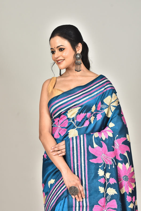 BANGALORE SILK KANTHA STITCH SAREE