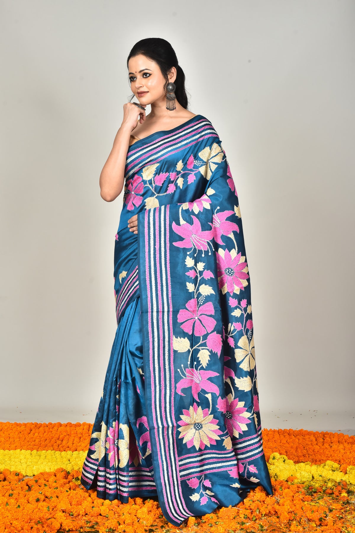 BANGALORE SILK KANTHA STITCH SAREE