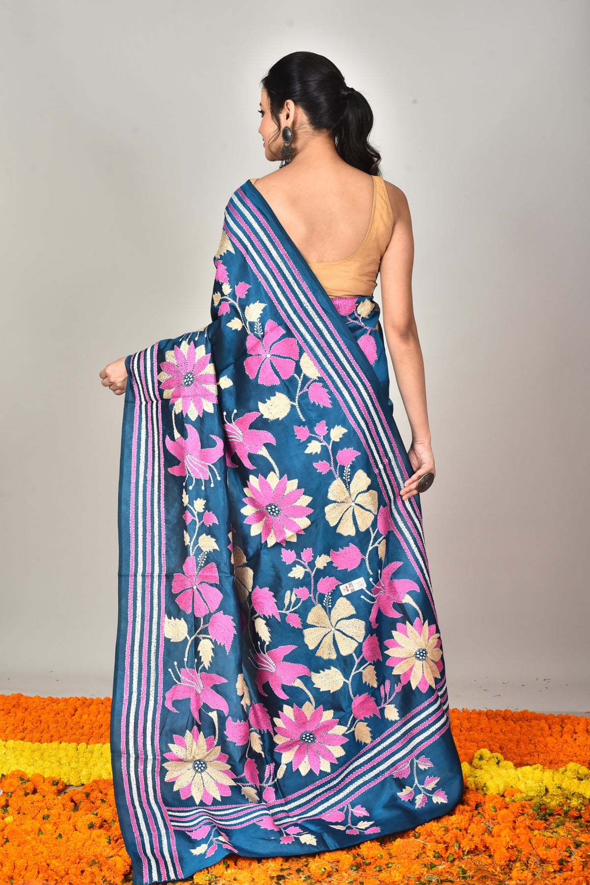 BANGALORE SILK KANTHA STITCH SAREE