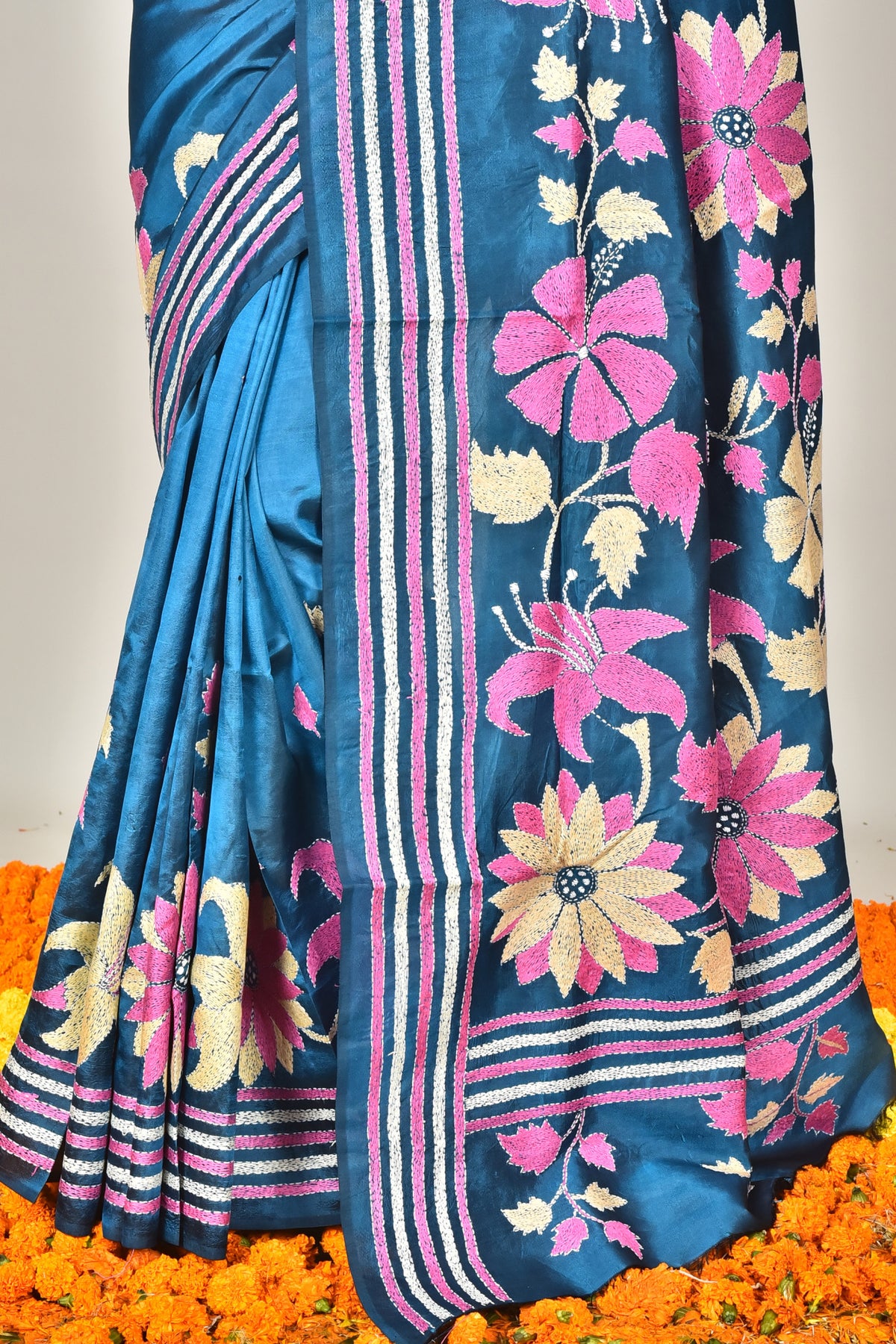 BANGALORE SILK KANTHA STITCH SAREE