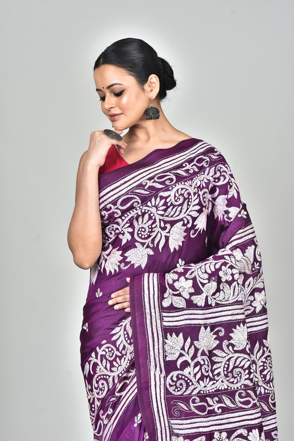 BANGALORE SILK KANTHA SAREE