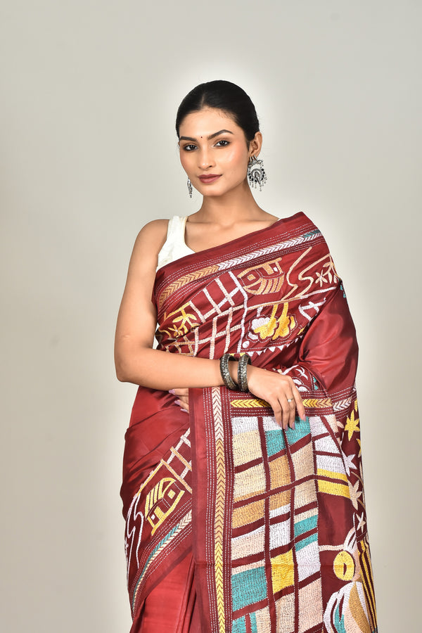 BANGALORE SILK KANTHA SAREE