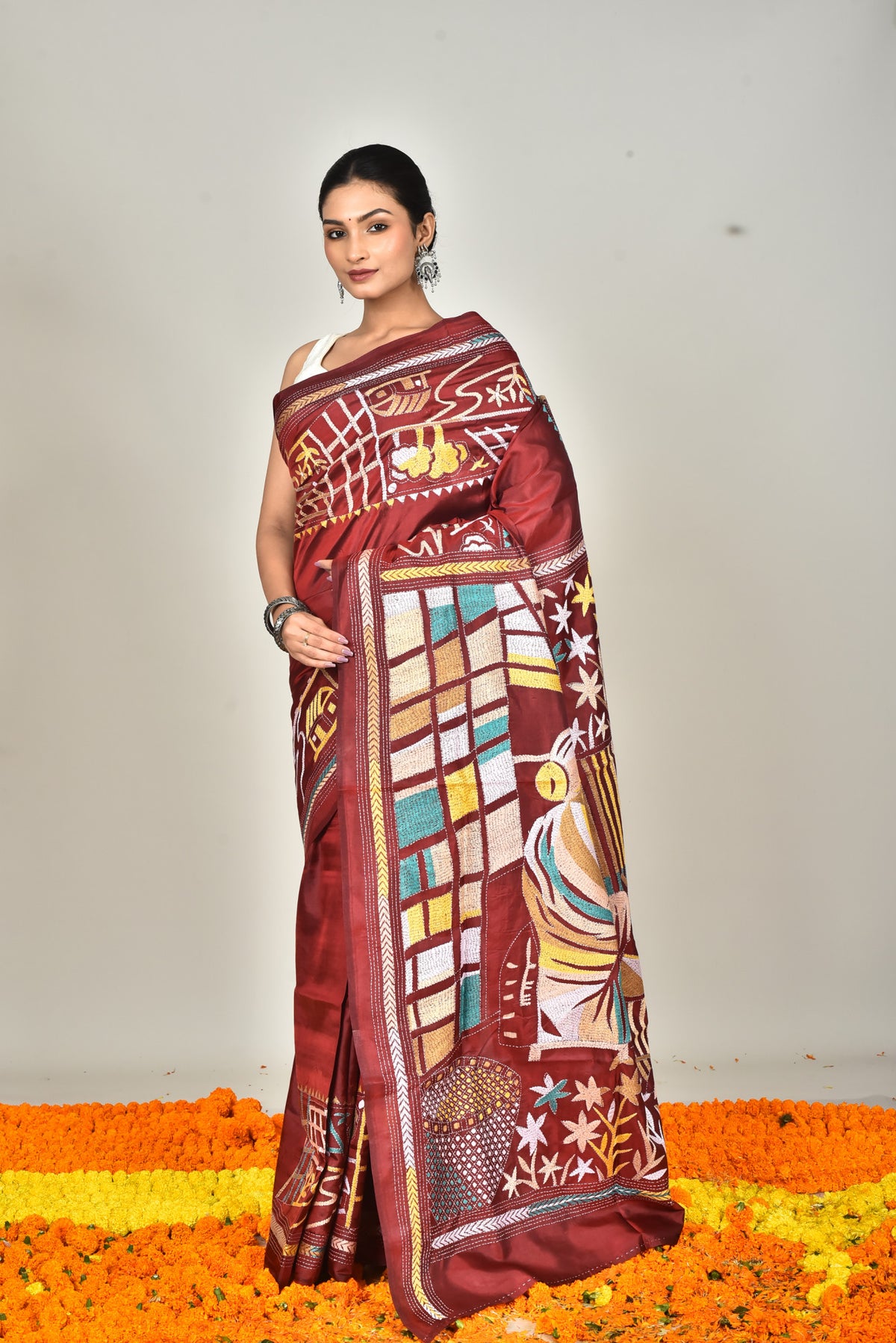BANGALORE SILK KANTHA SAREE